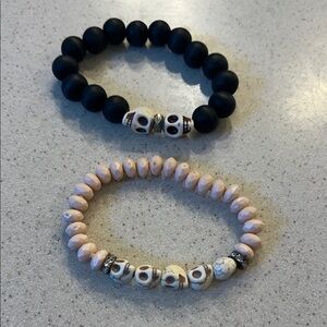 Skull Bead Bracelets Set - Black and Cream